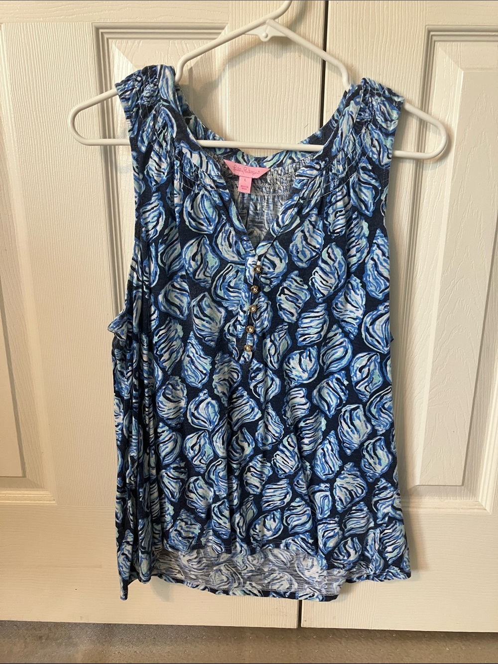 Lilly Pulitzer Blue Multi-Print Sleeveless Henley Tank